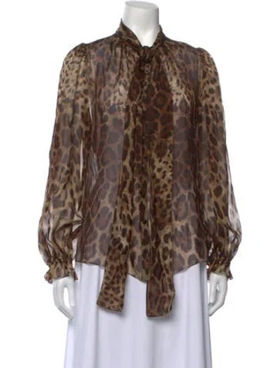 Pre-owned Dolce & Gabbana Silk Animal Print Blouse In Brown