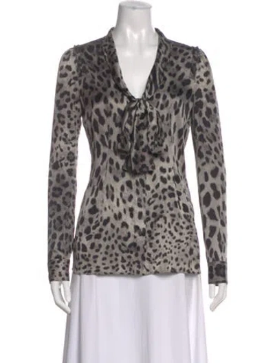 Pre-owned Dolce & Gabbana Silk Animal Print Blouse In Gray