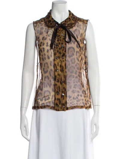 Pre-owned Dolce & Gabbana Silk Animal Print Blouse In Neutral
