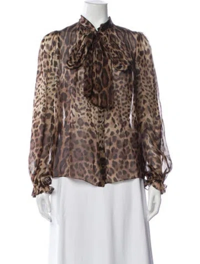 Pre-owned Dolce & Gabbana Silk Animal Print Blouse In Neutral