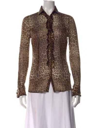 Pre-owned Dolce & Gabbana Silk Animal Print Blouse In Neutral