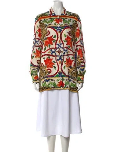 Pre-owned Dolce & Gabbana Silk Animal Print Blouse In Neutral