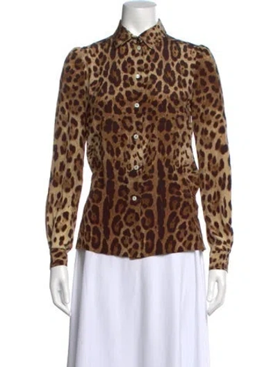 Pre-owned Dolce & Gabbana Silk Animal Print Blouse In Neutral