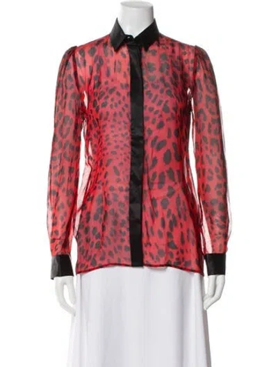 Pre-owned Dolce & Gabbana Silk Animal Print Blouse In Red