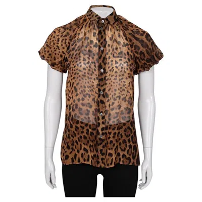 Pre-owned Dolce & Gabbana Silk Animal Print Blouse - Size Xs/it38 In Brown
