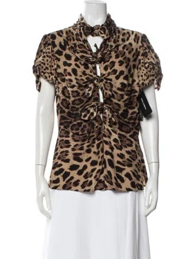 Pre-owned Dolce & Gabbana Silk Animal Print Blouse W/ Tags In Brown