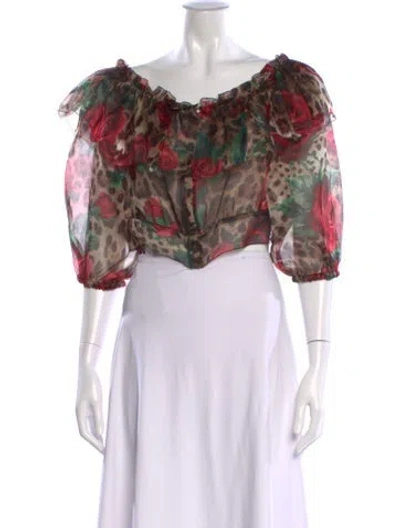 Pre-owned Dolce & Gabbana Silk Animal Print Blouse W/ Tags In Multi