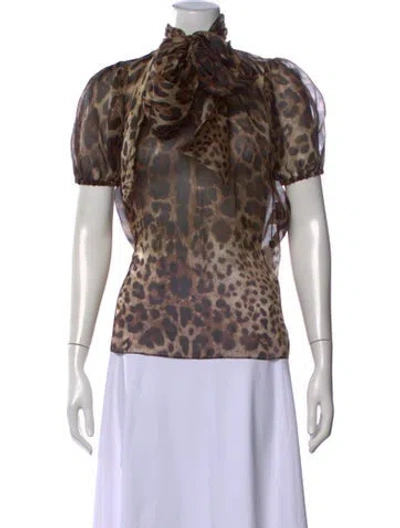 Pre-owned Dolce & Gabbana Silk Animal Print Blouse W/ Tags In Neutral