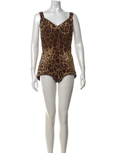 Pre-owned Dolce & Gabbana Silk Animal Print Bodysuit In Brown