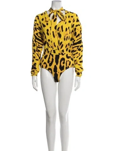 Pre-owned Dolce & Gabbana Silk Animal Print Bodysuit In Yellow