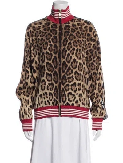 Pre-owned Dolce & Gabbana Silk Animal Print Bomber Jacket In Brown