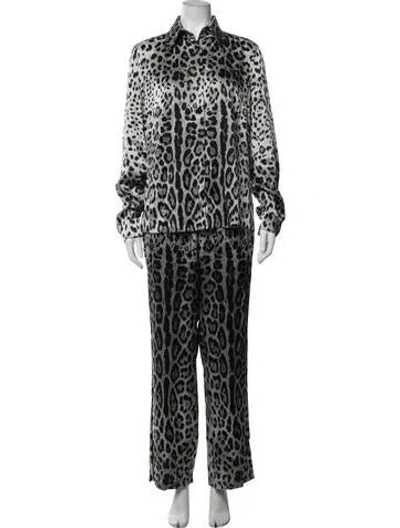 Pre-owned Dolce & Gabbana Silk Animal Print Pajama Bottoms In Black