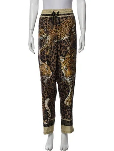 Pre-owned Dolce & Gabbana Silk Animal Print Pajamas W/ Tags In Brown
