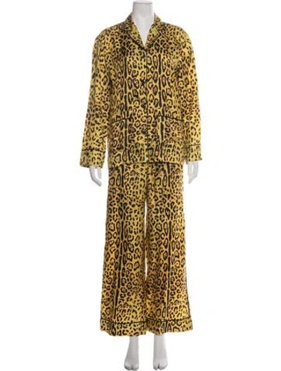 Pre-owned Dolce & Gabbana Silk Animal Print Pant Set In Yellow