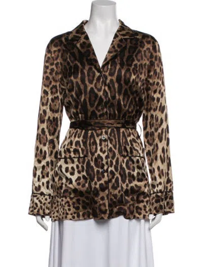 Pre-owned Dolce & Gabbana Silk Animal Print Robe In Brown