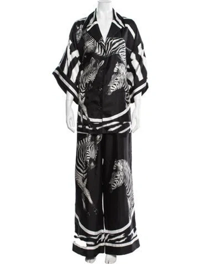 Pre-owned Dolce & Gabbana Silk Animal Print Set In Black