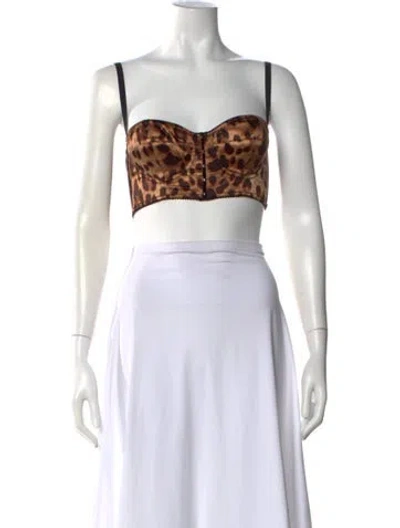 Pre-owned Dolce & Gabbana Silk Animal Print Sports Bra W/ Tags In Brown