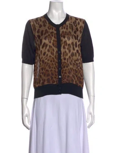 Pre-owned Dolce & Gabbana Silk Animal Print Sweater In Black