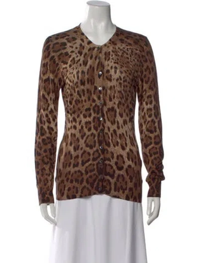 Pre-owned Dolce & Gabbana Silk Animal Print Sweater In Brown