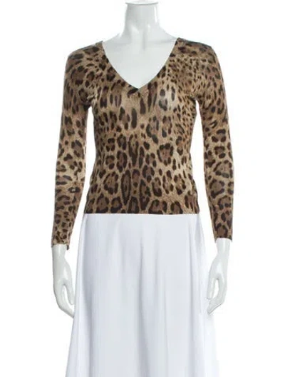 Pre-owned Dolce & Gabbana Silk Animal Print Sweater In Neutral