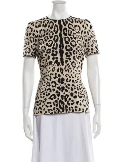 Pre-owned Dolce & Gabbana Silk Animal Print Top In Brown