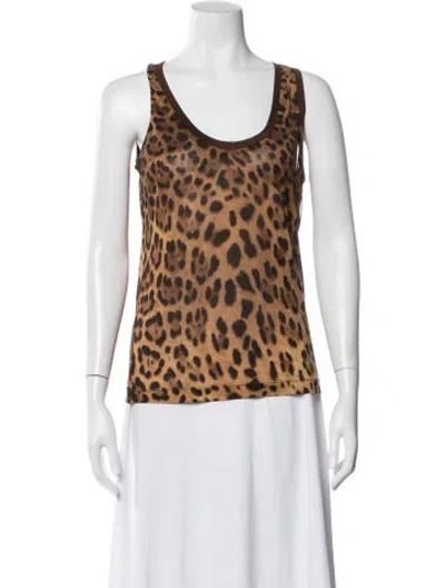Pre-owned Dolce & Gabbana Silk Animal Print Top In Brown