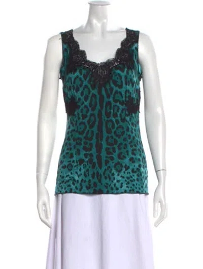 Pre-owned Dolce & Gabbana Silk Animal Print Top In Green