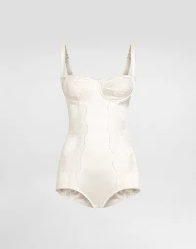 Dolce & Gabbana Silk Balconette-bra Bodysuit With Lace Detailing In White