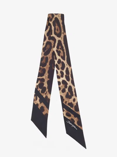Dolce & Gabbana Silk Bandeau With Animal Print In Brown