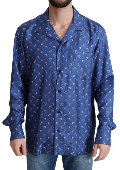 Dolce & Gabbana Silk Beach Chair Print Casual Shirt In Blue