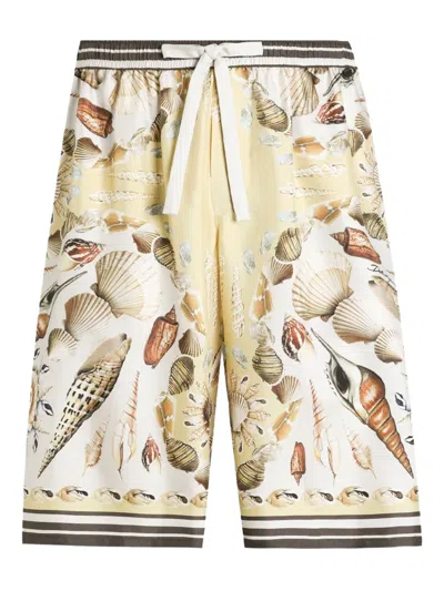 Dolce & Gabbana Silk Bermuda Shorts In Neutral
