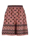 Dolce & Gabbana Pink Bermuda Shorts With Dg Logo Printed All-over In Silk Woman In Neutrals