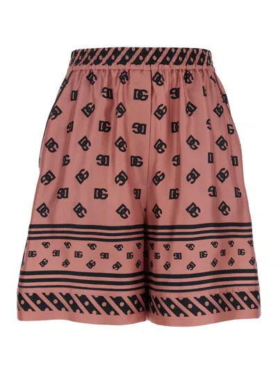 Dolce & Gabbana Bermuda Shorts In Silk With Striped Hem In Neutrals