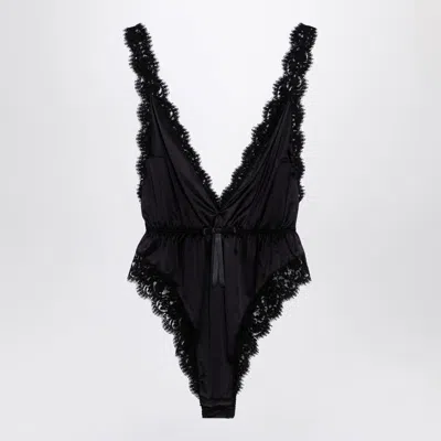 Dolce & Gabbana Black Silk-blend And Lace Bodysuit