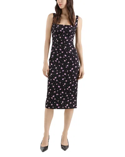 Dolce & Gabbana Silk Blend Carnations Print Sheath Dress In Black