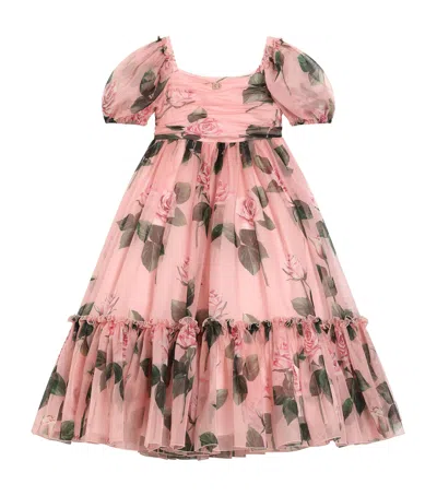 Dolce & Gabbana Kids' Silk-blend Floral Print Dress In Pink