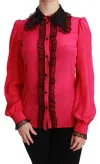 Dolce & Gabbana Silk Blend Lace Detail Blouse In Pink