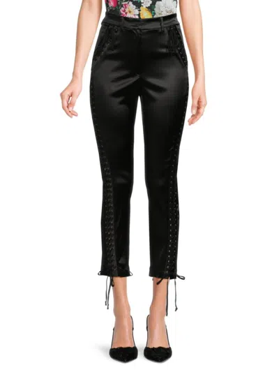 Dolce & Gabbana Silk Blend Lace Up Trousers In Black