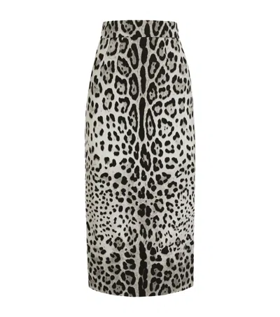 DOLCE & GABBANA SILK-BLEND LEOPARD PRINT MIDI PENCIL SKIRT