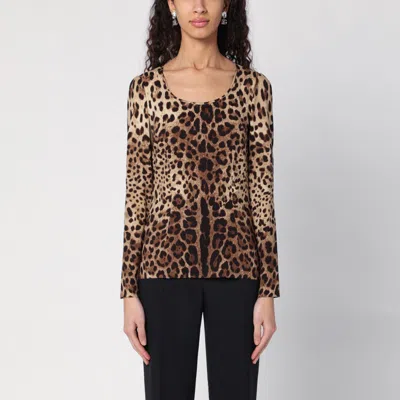 DOLCE & GABBANA SILK BLEND LEOPARD PRINT T-SHIRT