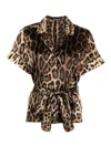Dolce & Gabbana Belted Piped Leopard Print Silk-blend Satin Shirt In Multi
