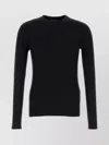 Dolce & Gabbana Men Black Ribbed Knit Crewneck Sweater With Logo Patch On The Rear In Wool Man In Black