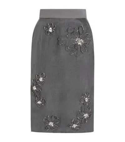 DOLCE & GABBANA SILK-BLEND ORGANZA FLORAL EMBROIDERY MIDI SKIRT