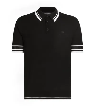 Dolce & Gabbana Silk-blend Polo Shirt In Black