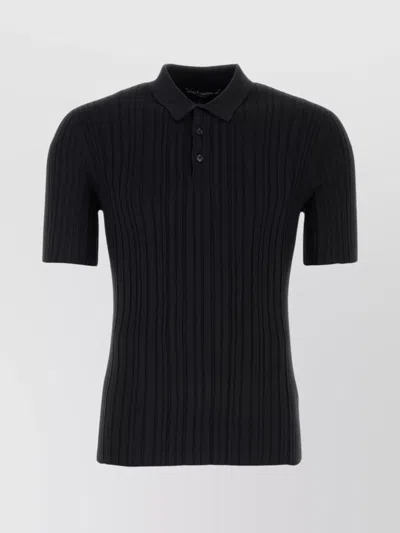 DOLCE & GABBANA SILK BLEND POLO SHIRT WITH RIBBED TEXTURE
