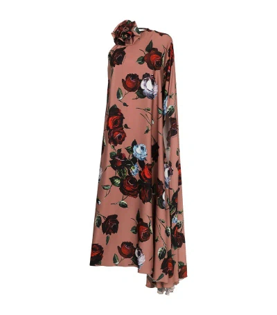 Dolce & Gabbana Silk-blend Rose Asymmetric Dress In Multi