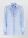 Dolce & Gabbana Silk Blend Shirt Featuring Bow Detail In Blue