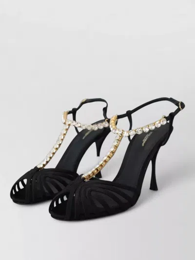 Dolce & Gabbana Silk Blend T Strap Platform Heel Pumps In Black
