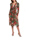 Dolce & Gabbana Multicolor Floral Long Sleeves V-neck Dress In Red
