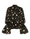 Dolce & Gabbana Silk Organza Lamé Polka Dot Blouse In Black